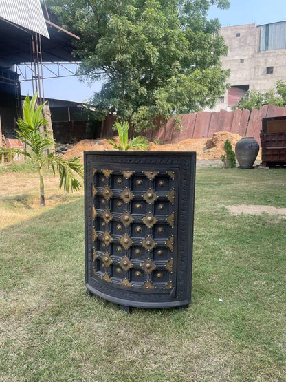 Vintage Wooden Nightstands with Brass Handles: Bedside Cabinets